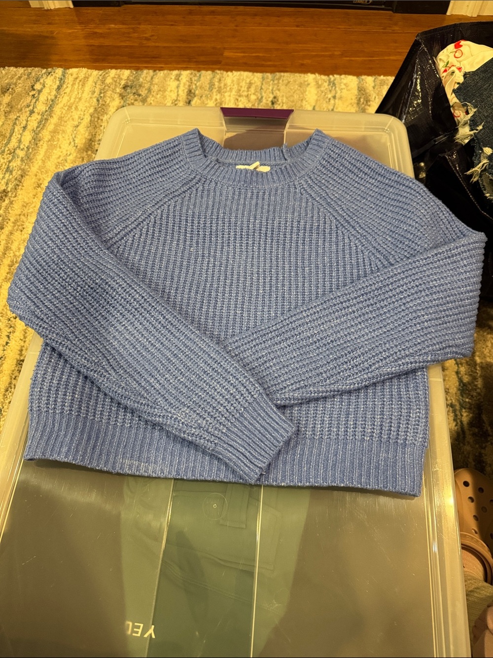 Women's Ribbed Crewneck Sweater in Periwinkle Blue